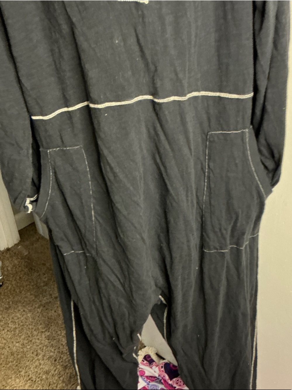 NATURAL LIFE Black V-Neck Long-Sleeve Jumpsuit with Contrast Stitching - Picture 6 of 10